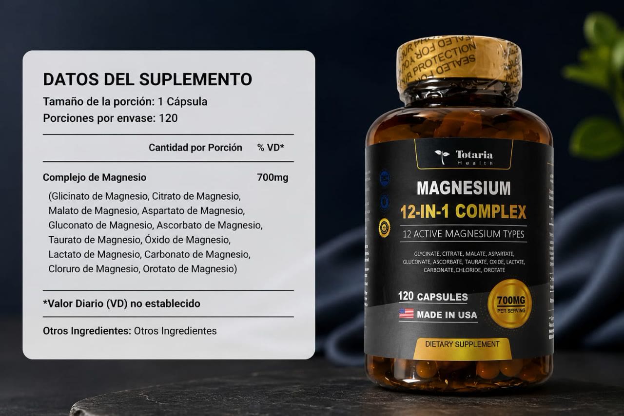Ficha del suplemento · Complejo de Magnesio 700mg · 120 cápsulas