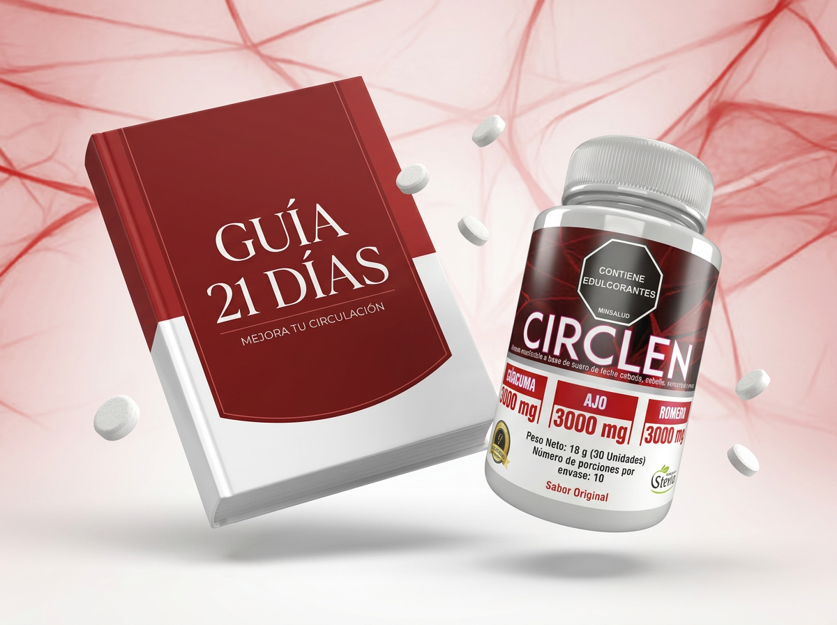 Guía 21 días para mejorar tu circulación · libro flotante junto al frasco CIRCLEN