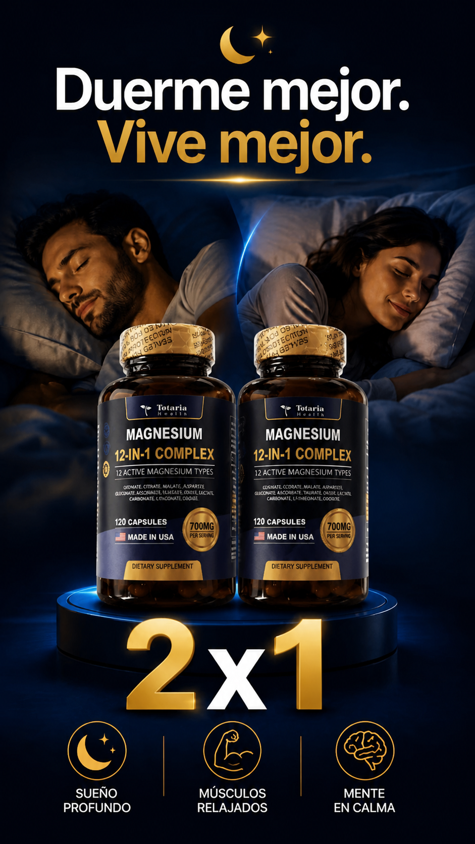 Oferta 2x1 de Magnesium para sueño profundo, músculos relajados y mente en calma