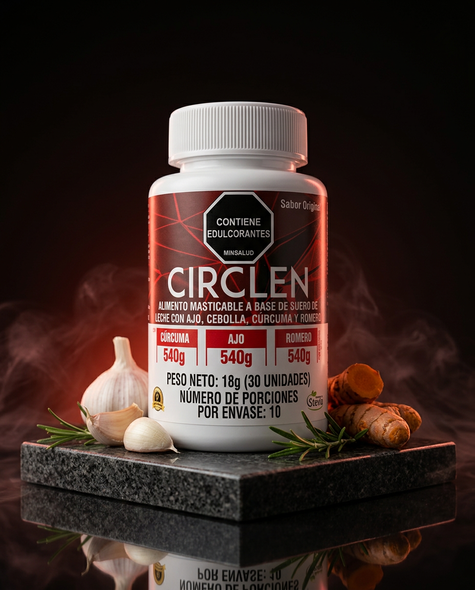 CIRCLEN · 30 unidades masticables · ajo, cúrcuma y romero